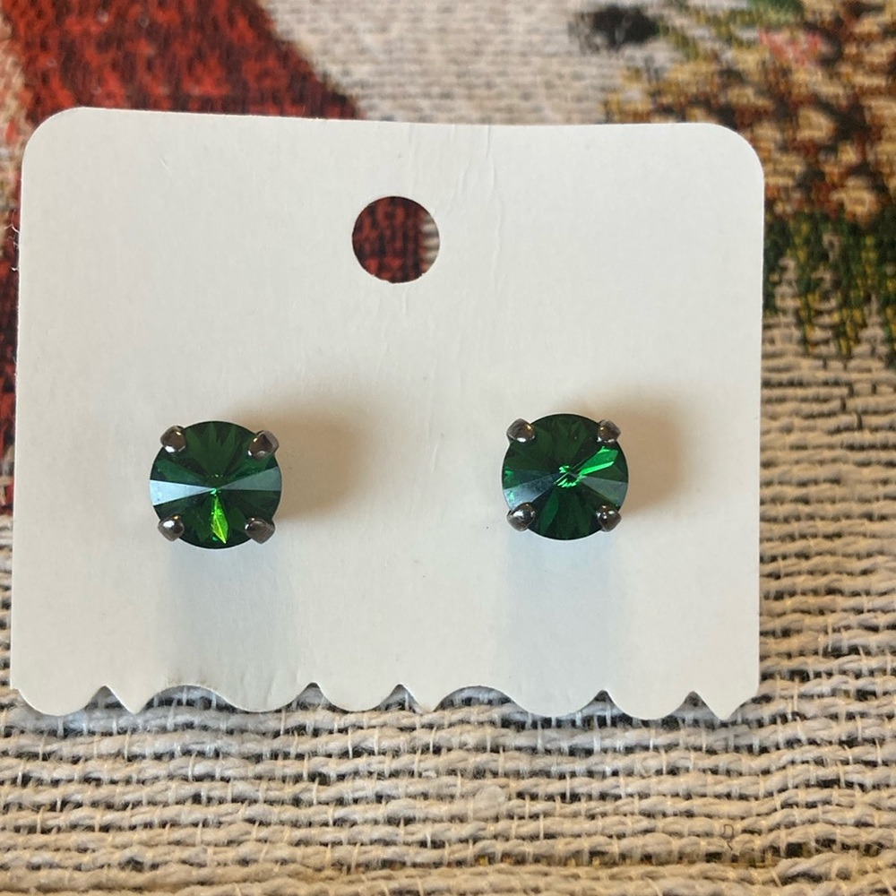 Crystal stud earrings in Emerald Green